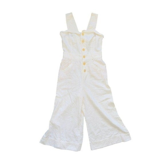 FP1 Anthropologie Cape Cod Jumpsuit Linen Cotton Cream No Belt Womens 8 - Picture 2 of 10